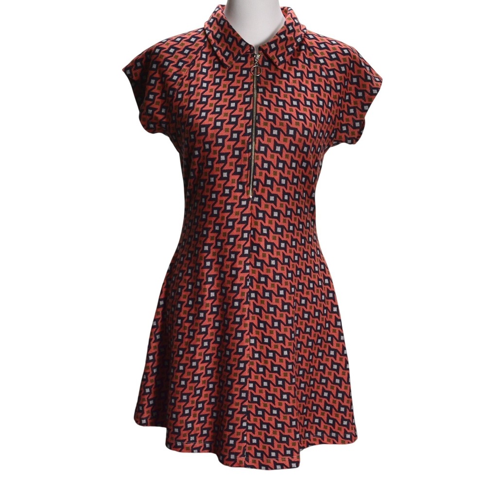Urban Outfitters Y2K Retro casual summer Mini Dress Red Black Zip Front‎ Knit
